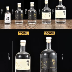 Chai thủy tinh đựng rượu AK dung tích 100ml, 200ml, 250ml, 375ml, 500ml, 750ml, 1000ml