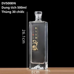 Chai thủy tinh dẹt vuông dung tích 500ml 700ml 1000ml