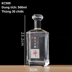 Chai thủy tinh đựng rượu nắp kim cương dung tích 500ml